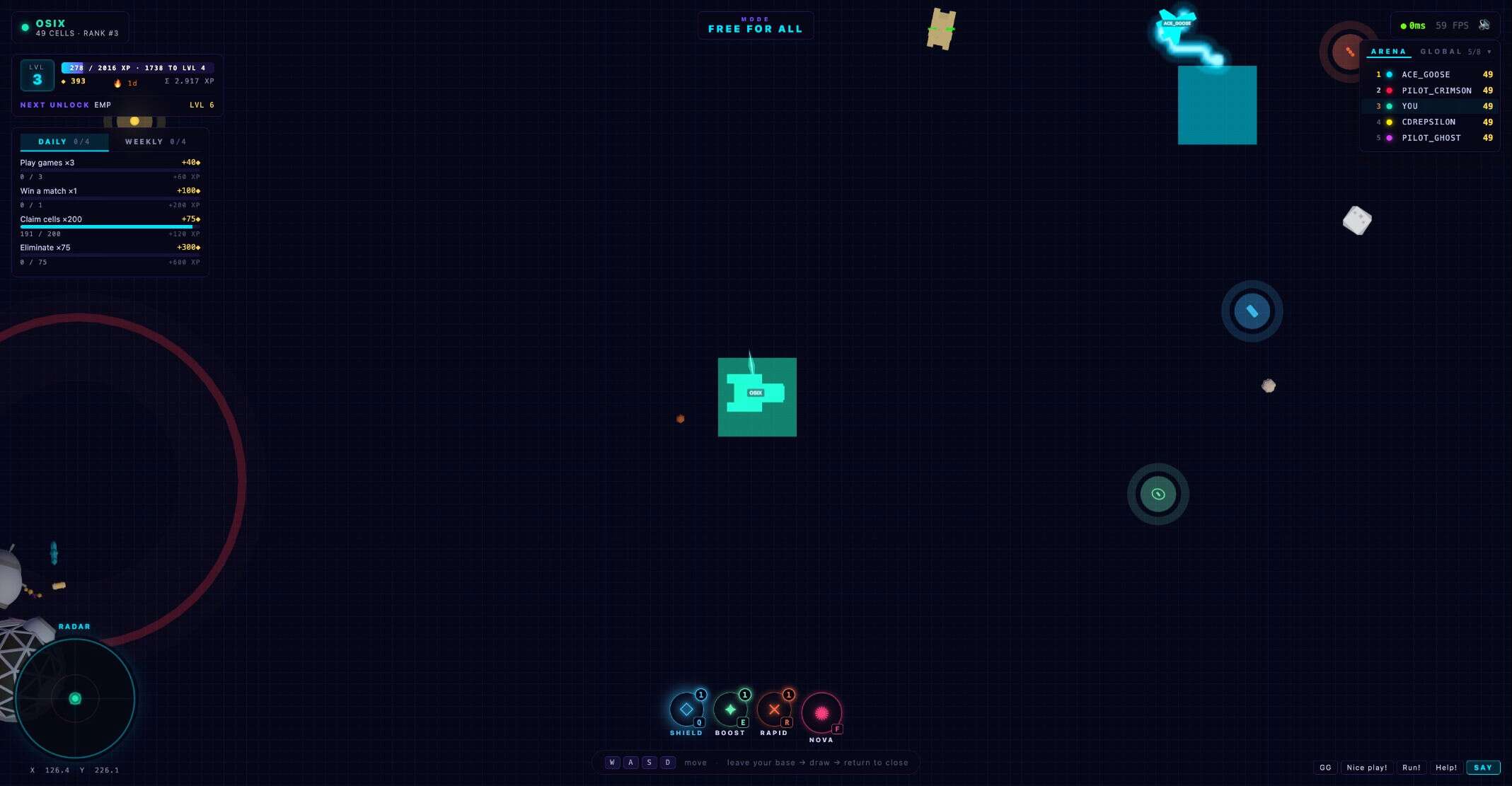 ein screenshot von dem erobern io-game osix.io
